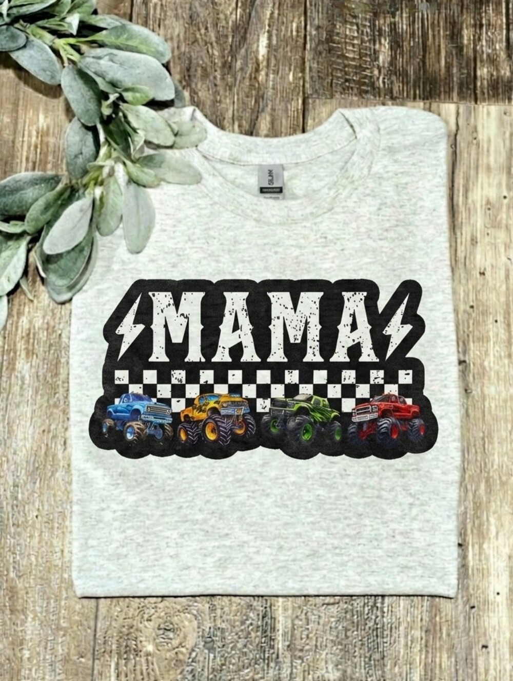 Monster Truck Mama Shirt cute Short Sleeve Tshirt Boy Mom Checkered